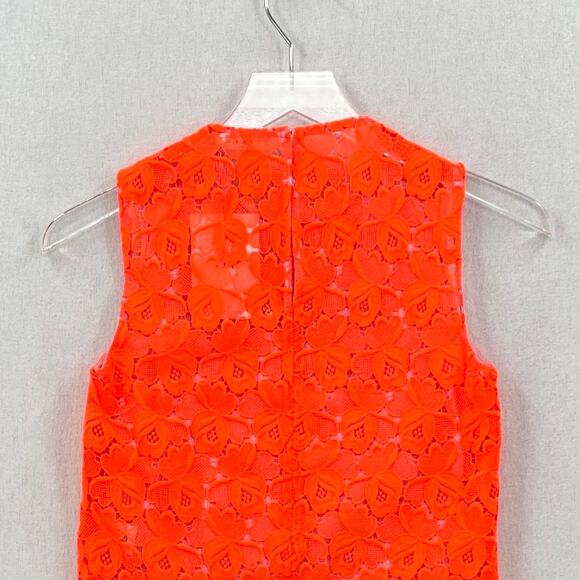 ALC Adriana Crop Top Women 0 Neon Orange Floral Lace Crew neck Scalloped Crochet - Picture 5 of 15